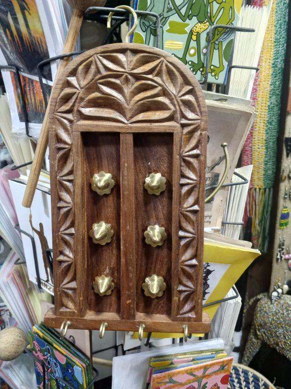 Handcrafted Mini Zanzibar Door – Traditional Wooden Wall Decor with Brass Detailing