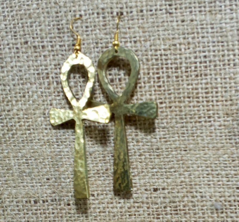 Handcrafted Brass Ankh Earrings – Egyptian Symbol of Life Dangle Jewelry