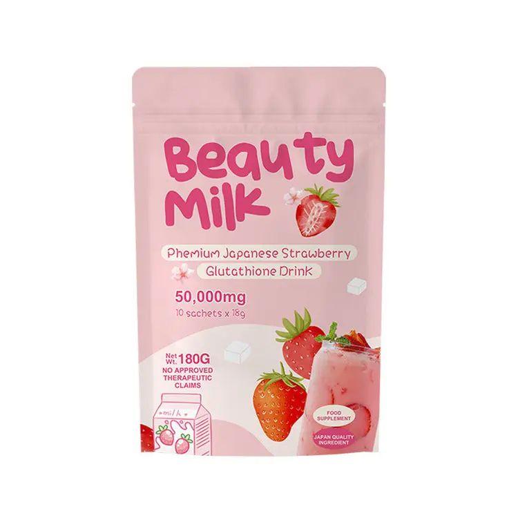 Beauty Milk Bora Japanese Strawberry Glutathione Drink | 180g (10×18g sachets) | Instant Powdered Milk Tea for Beauty and Wellness