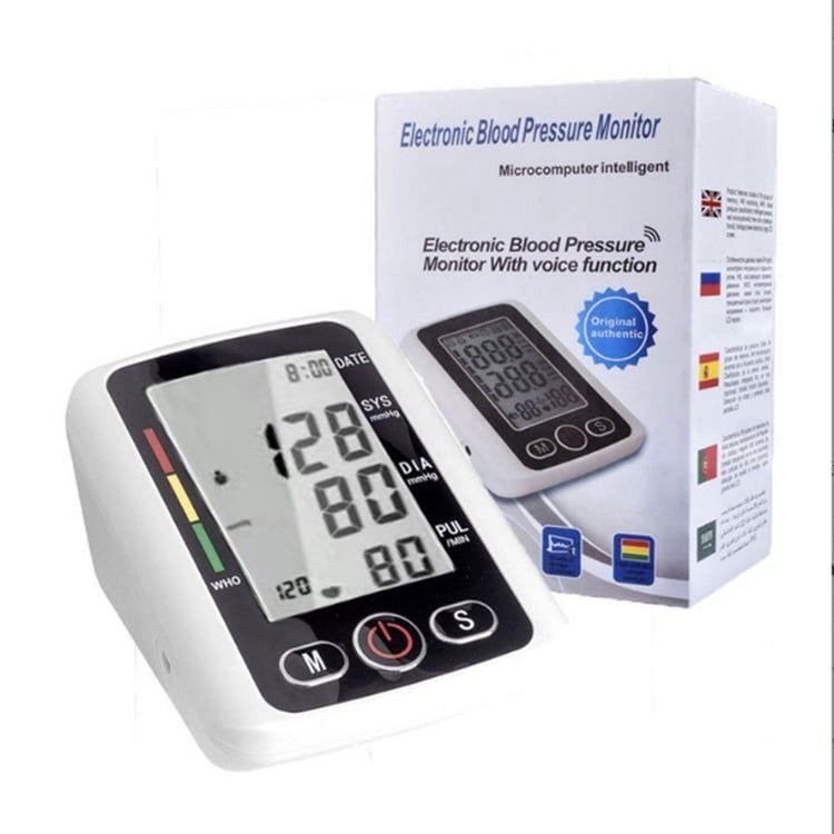 Digital Blood Pressure Monitor, Upper Arm – Portable LCD Sphygmomanometer with Voice Guidance