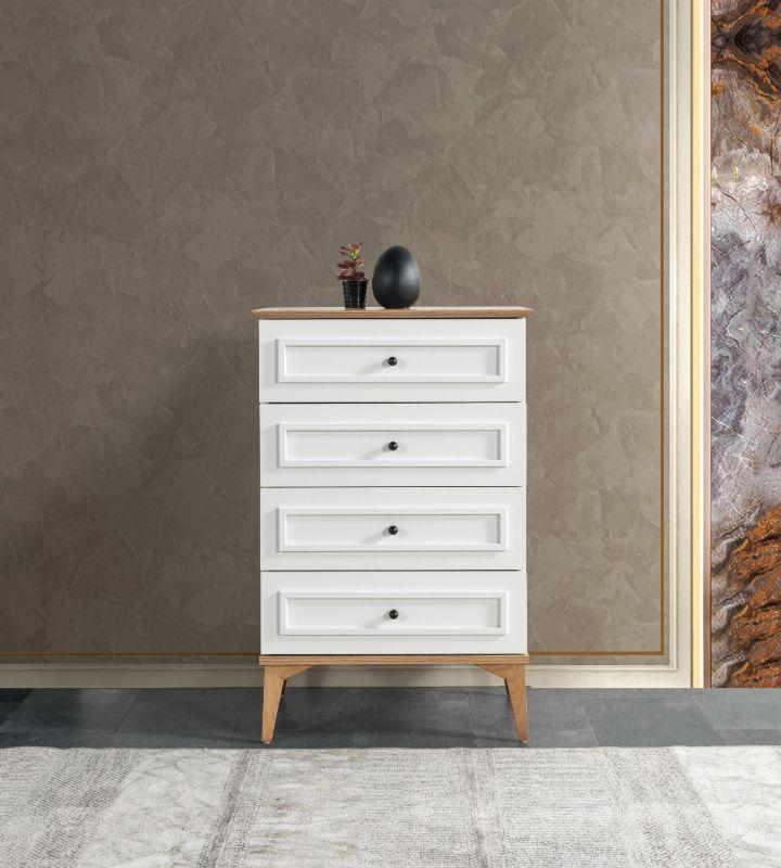 Capris Chest of Drawers – 4-Drawer White & Wood Dresser