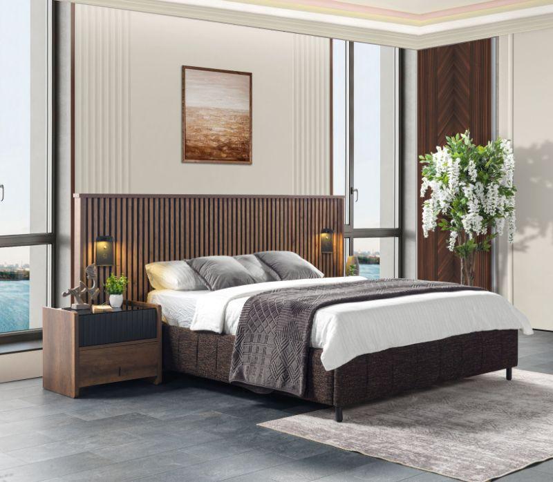 Datca Bed – Solid Acacia Wood Bed with Integrated Headboard Lighting
