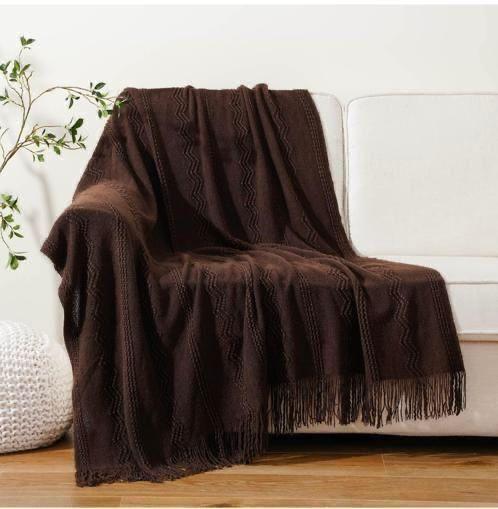 Battilo Home brown knitted throw blanket.
