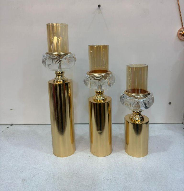 Gold Candle Holder Set – Decorative Glass & Metal Centerpiece Trio