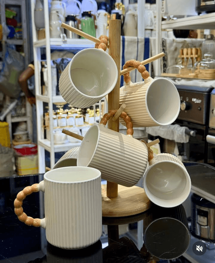 Premium Ceramic Mugs with Unique Ribbed Design and Ergonomic Handle