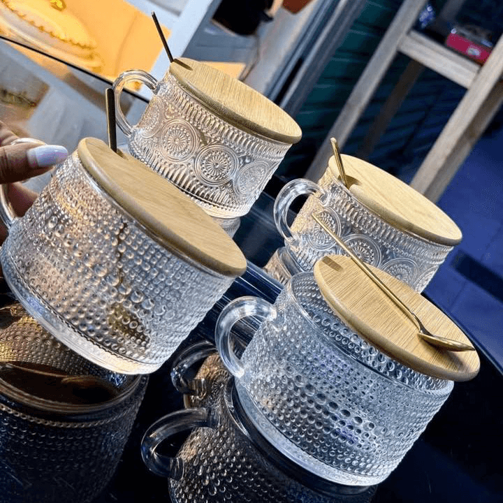 Elegant Crystal Mugs with Wooden Lids