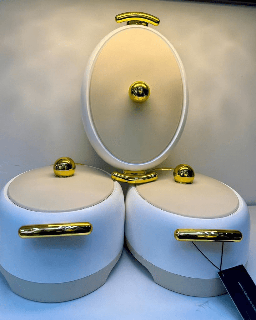 Luxury Designer Hotpot with Dual Compartments and Gold Accents