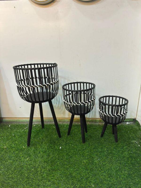 Bamboo Wooden Angled Footed Planters – Modern Tiered Set of 3