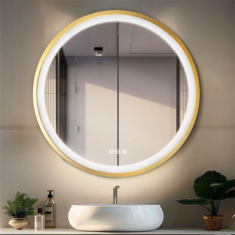 Round LED Bathroom Mirror with Touch Sensor & Gold Frame – Modern Wall Mirror