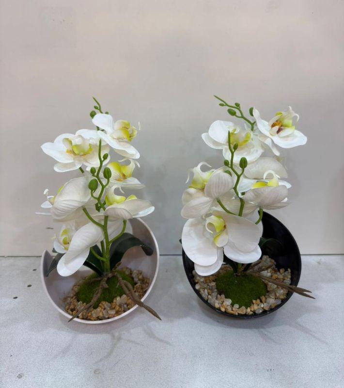 Artificial Phalaenopsis Orchid – White Designer Arrangement in Modern Vase