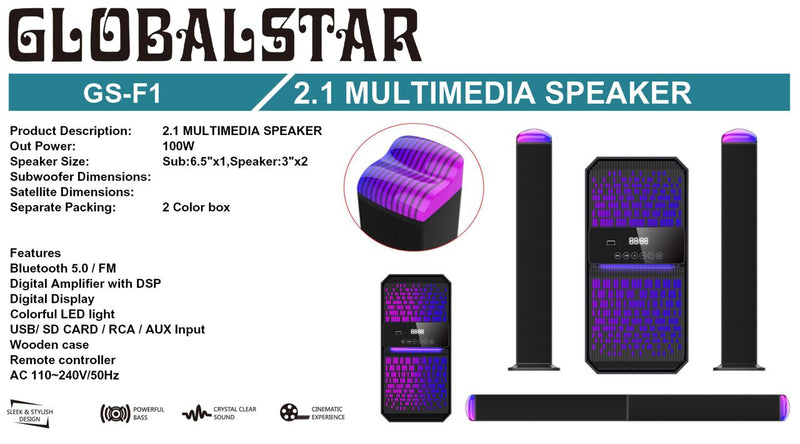 Simu Globalstar GS-F1 2.1 Multimedia Kipaza Sauti Subwoofer