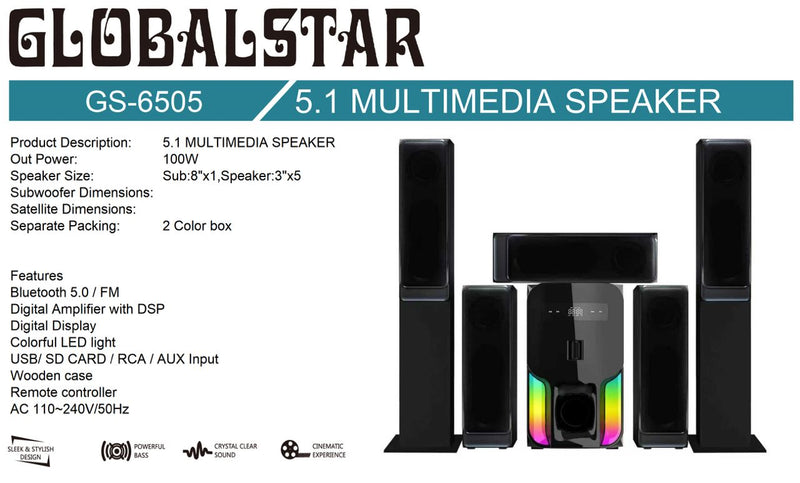 Globalstar GS-6505 5.1 Multimedia Kipaza Sauti Subwoofer