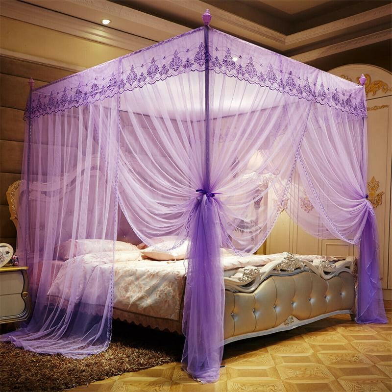 Large Princess 4 Corner Bed Square Mosquito Net Fly Insect Protect Canopy Girl