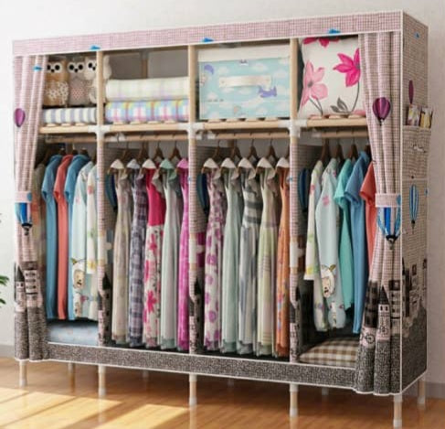 Bidhaa Wardrobe Storage Closet (Kabati ya kitambaa kigumu na mbao)