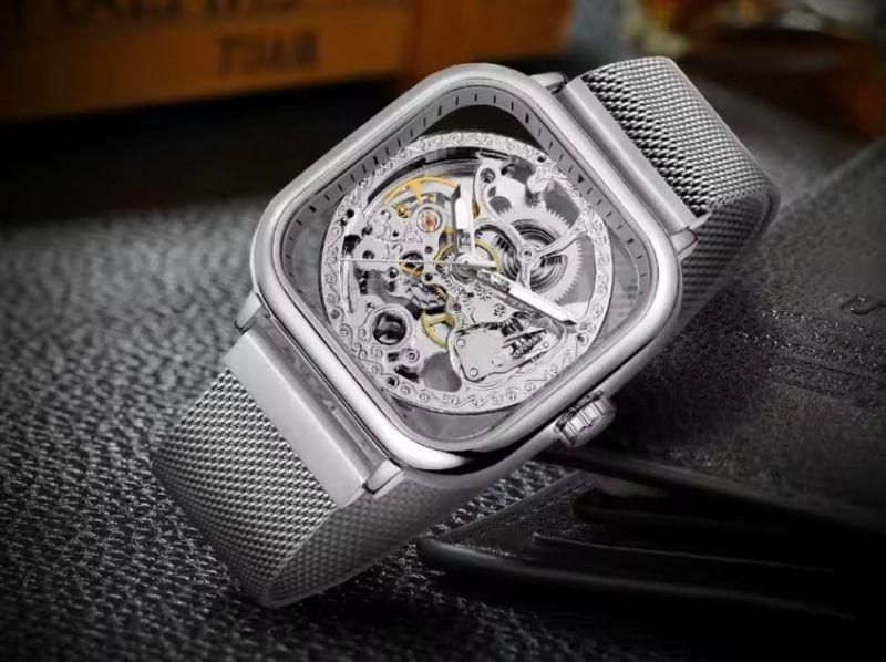 FORSINING Automatic Mechanical Skeleton Transparent Analog Mesh Steel Bendi Men's Watch