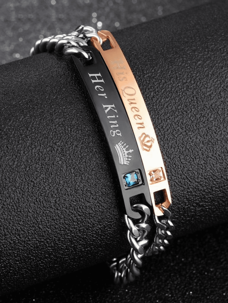 """His Queen & Her King"" Couple's Bracelet Set – Stainless Steel Chain"