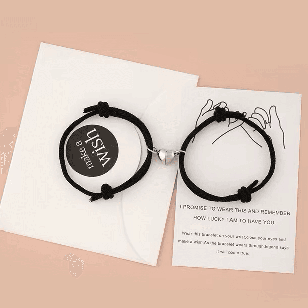 Kompyuta 2-Piece Adjustable Magnetic Heart Bracelet – Black & Black Couple Set