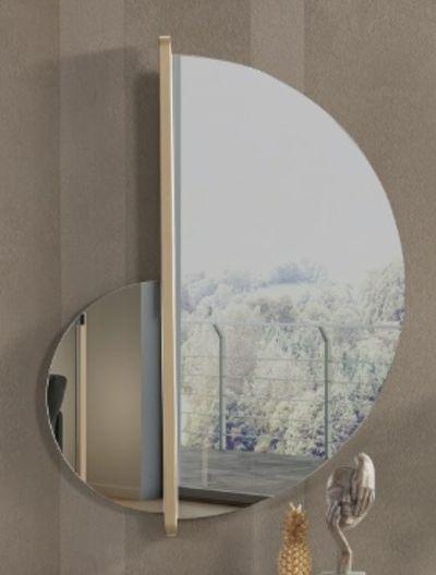 Andora Semi-Circular Accent Mirror – Frameless Design with Gold Vertical Bar
