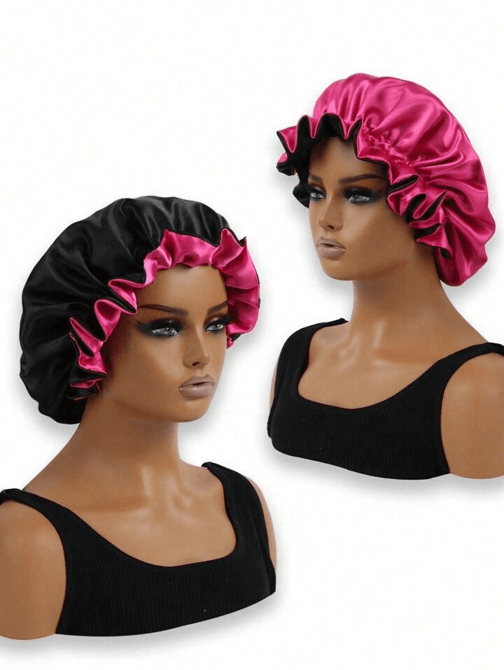 2-in-1 Reversible Satin Hair Bonnet - Black and Pink