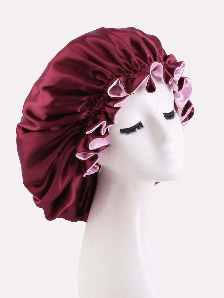 Reversible Satin Hair Bonnet with Ruffled Trim