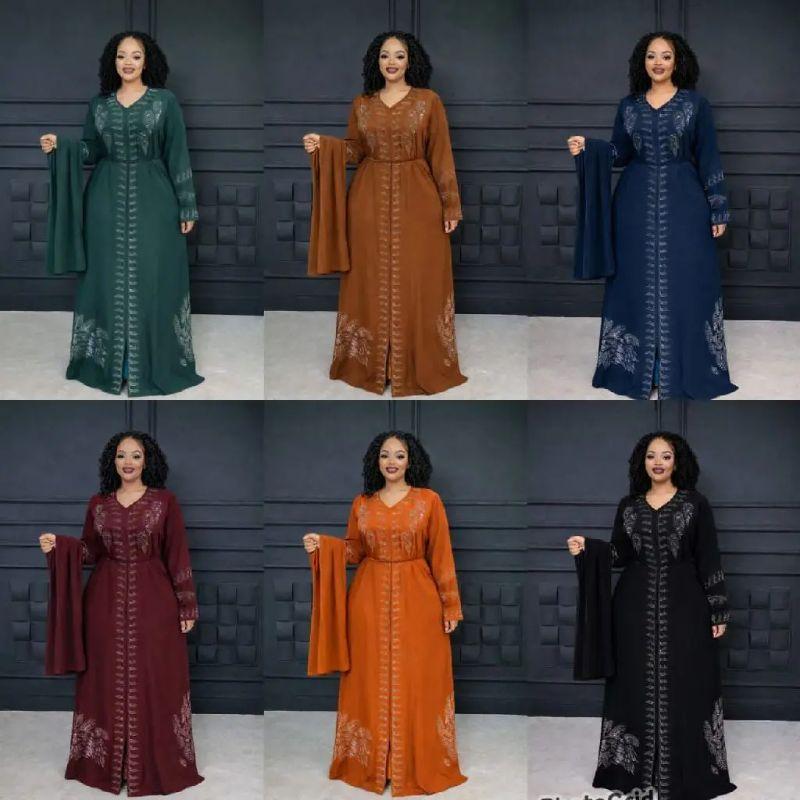 Elegant Embroidered Abaya Dress - Full-Length Modest Fashion