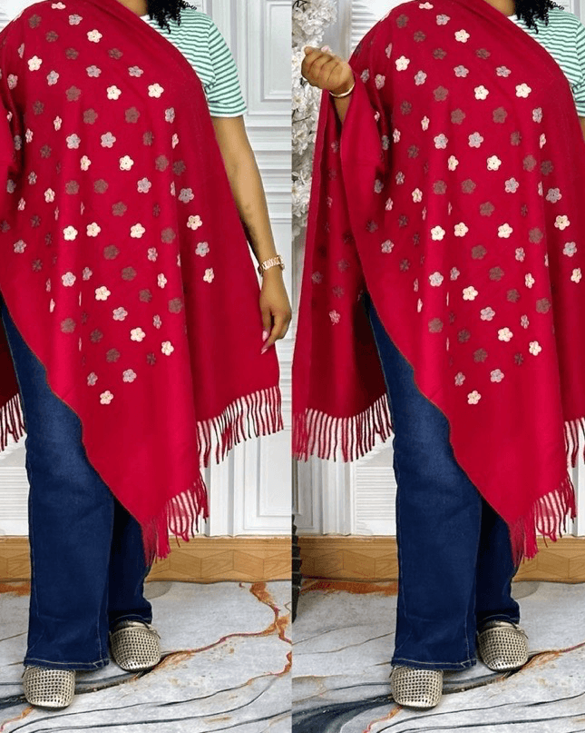 Luxurious Burgundy Floral Embroidered Shawl