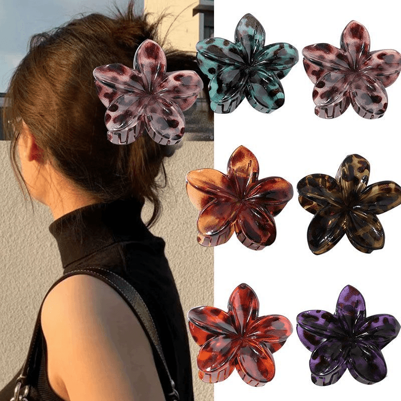 Vintage Leopard Flower Claw Clip Elegant Dark Hair Claw for Women