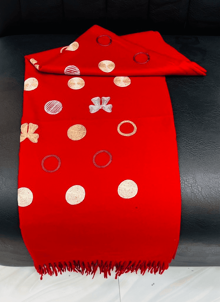 Embroidered Red Elegance Scarf