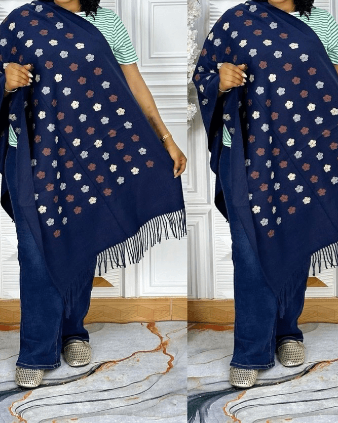 Vifaa Luxurious Floral Navy Scarf