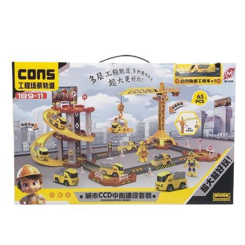65+ Piece City Construction Site Play Set – DIY Crane, Spiral Track & Engineering Vehicle Kit