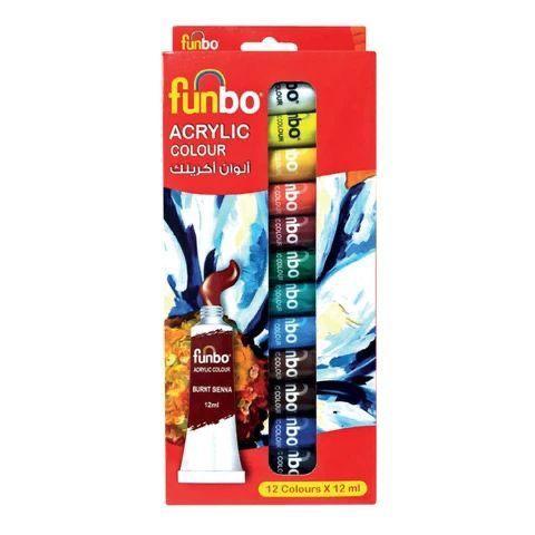 Funbo Acrylic Colour Paint Set – 12 Vibrant Shades x 12ml | Fast-Drying Artist Paints