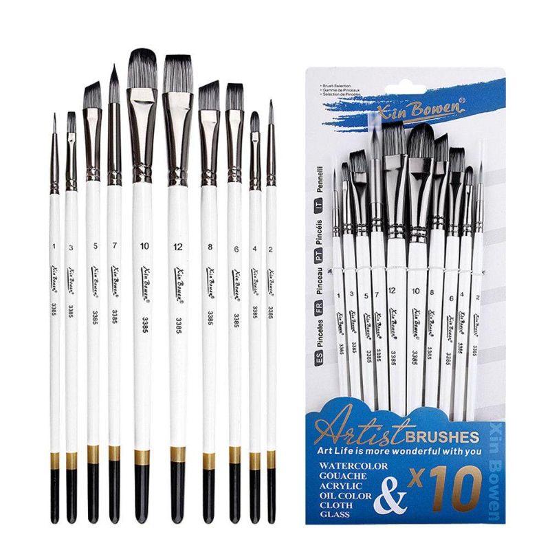 Xin Bowen Artist Brush Set – 10-Piece Professional Nylon Brushes for Watercolor, Acrylic, Gouache & Oil Painting
