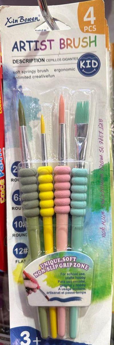 Xin Bowen Kids Artist Brush Set – 4-Piece Soft Grip Paint Brushes for Creative Fun (Ages 3+)