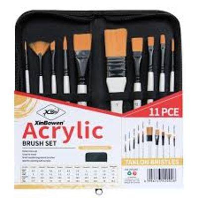 Acrylic Brush Set – 11-Piece Taklon Bristle Brushes with Zippered Case