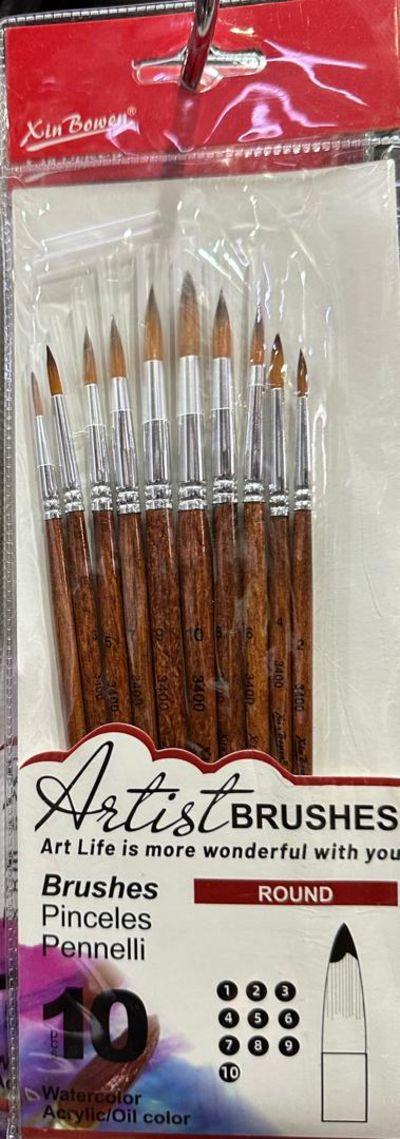Simu Xin Bowen Artist Brushes – Set of 10 Round Paint Brushes for Watercolor, Acrylic & Oil Painting