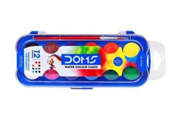 DOMS Water Colour Cakes – 12 Bright Shades with Free Brush & Palette Kasha